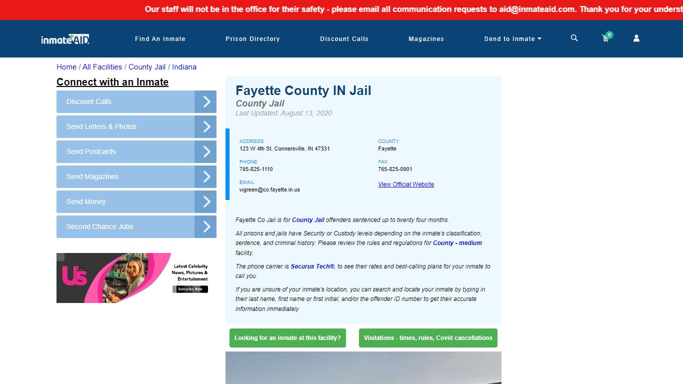 Fayette County IN Jail - Inmate Locator - Connersville, IN